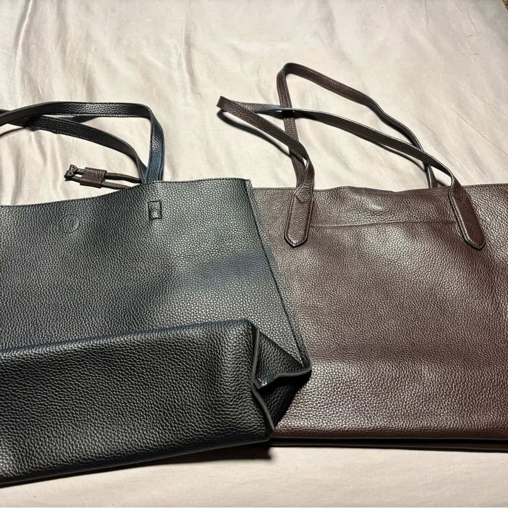 Classic Leather Laptop Tote Bags - Black and Dark Brown